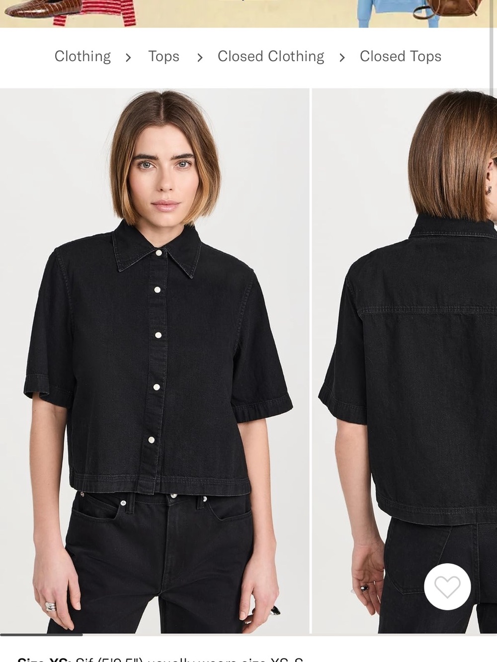 Closed Short Sleeve Denim Shirt in Black